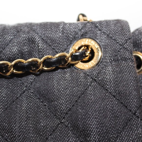 CHANEL Denim Calfskin Quilted Backpack Dark Grey Black - Picture 5 of 14